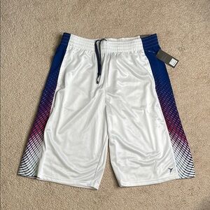Old Navy White and Blue Athletic Shorts with Elastic Waistband